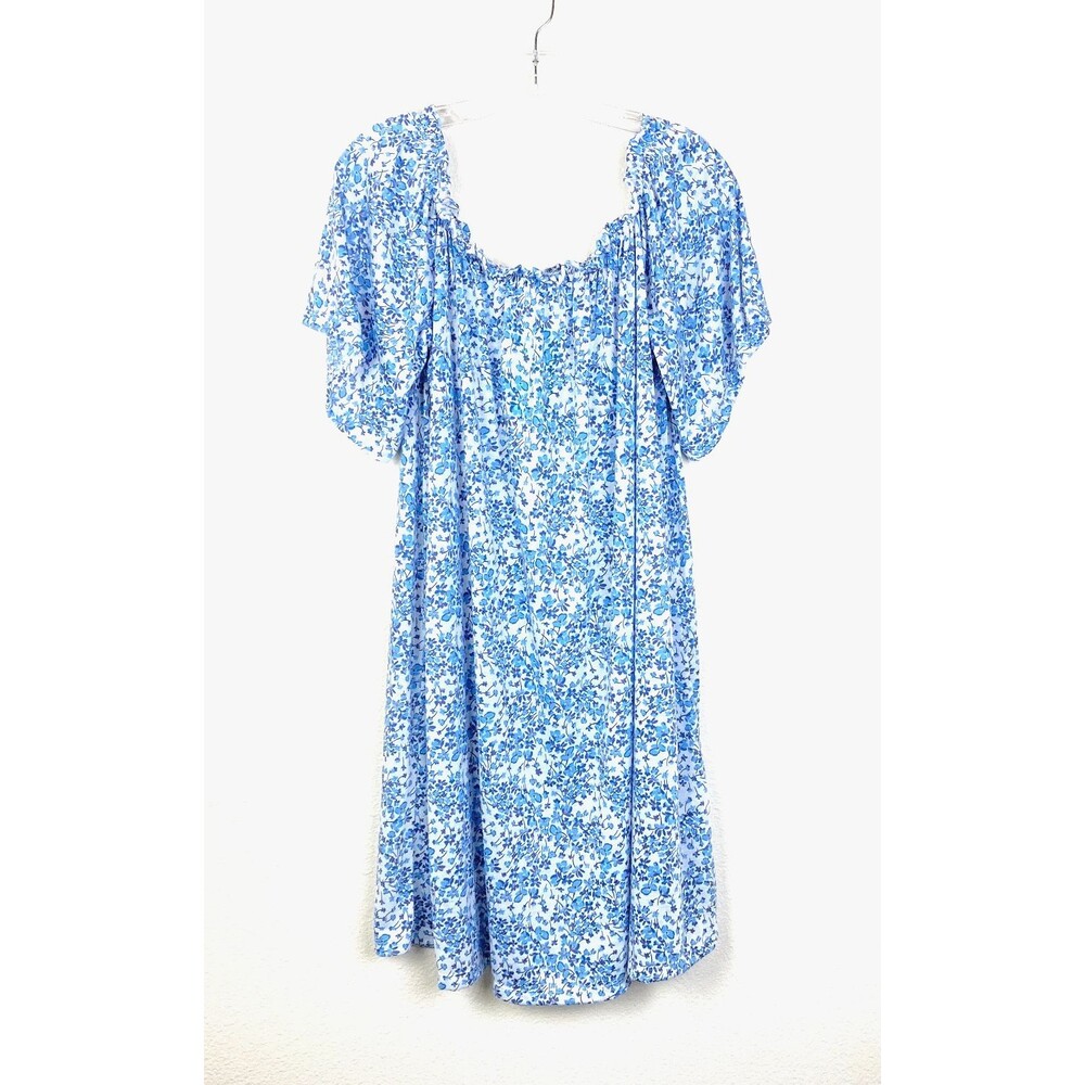 H&M Conscious NWT Night Gown Sleepwear Women's Size S Blue White Ruffle Trim